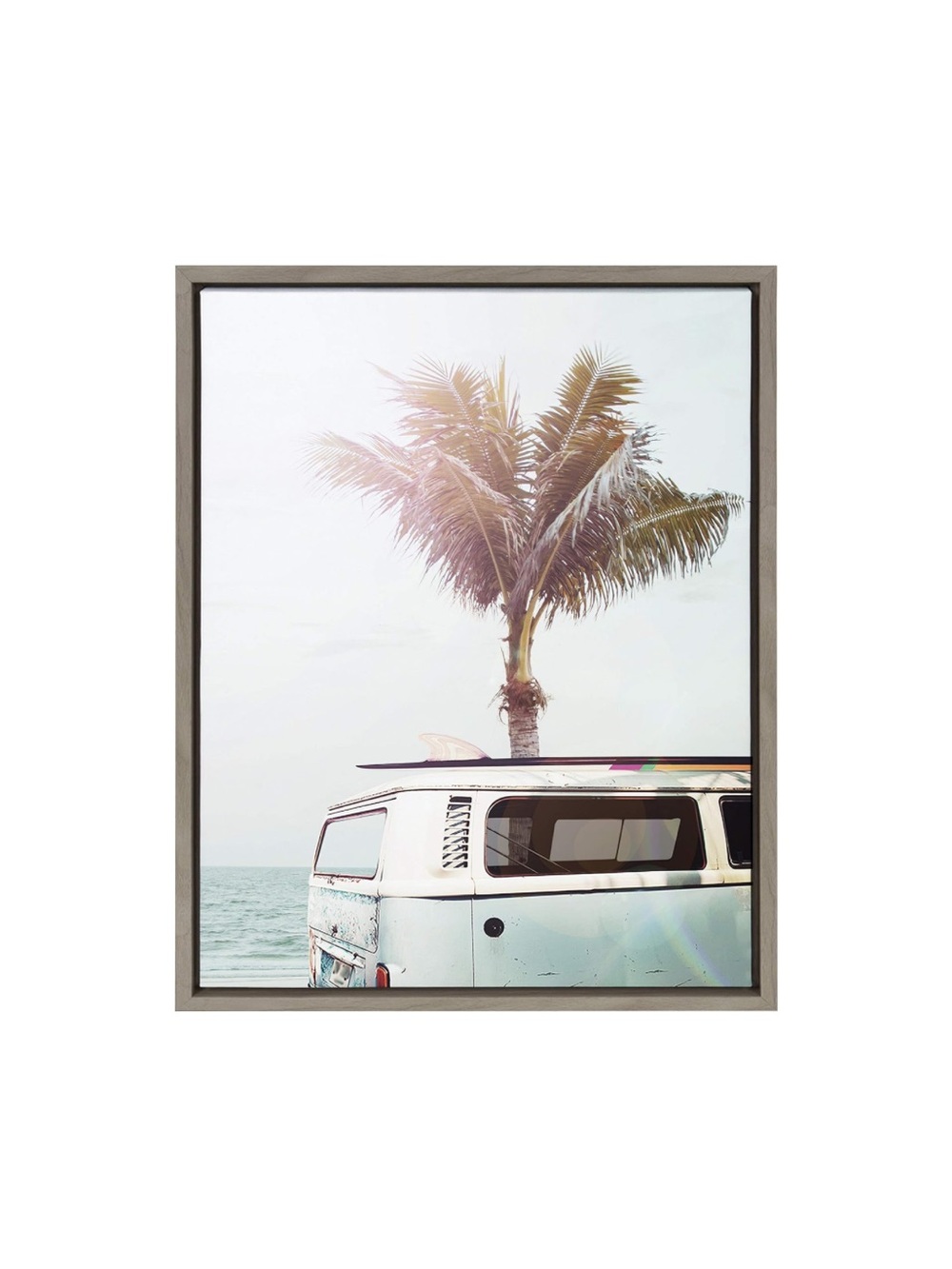 Kate and Laurel Sylvie “Blue Beach Van” Framed Canvas, 18x24” (Gray)